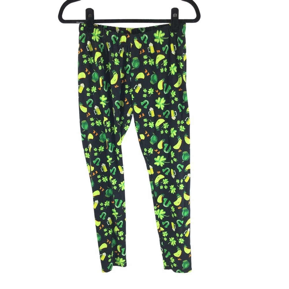 Apt.9 Womens Leggings St Patrick's Day Holiday Novelty Black Green S